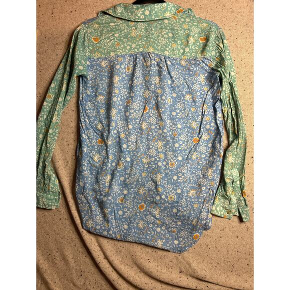 Anthropologie Pilcro Patchwork Floral Sheer Button Down XXS Boho Cottagecore - Picture 6 of 6